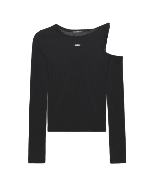 NICK&NICOLE(ニックアンドニコール)の「TWIST CUT OUT RIBBED SLEEVE TOP_BLACK(Tシャツ/カットソー・レディース・その他・FREE)」の4枚目の写真