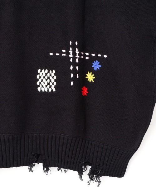 BEAVER（ビーバー）の「B omnivore/ビーオムニボー　HAND STITCH CREWNECK KNIT ハンドステッチクルーネックニット（ニット/セーター・メンズ・サックスブルー/ブラック/ベージュ・M/L）」の6枚目の写真