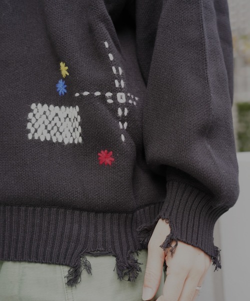 BEAVER（ビーバー）の「B omnivore/ビーオムニボー　HAND STITCH CREWNECK KNIT ハンドステッチクルーネックニット（ニット/セーター・メンズ・サックスブルー/ブラック/ベージュ・M/L）」の18枚目の写真