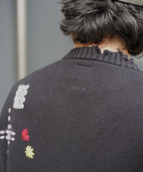 BEAVER（ビーバー）の「B omnivore/ビーオムニボー　HAND STITCH CREWNECK KNIT ハンドステッチクルーネックニット（ニット/セーター・メンズ・サックスブルー/ブラック/ベージュ・M/L）」の22枚目の写真