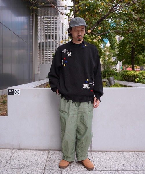 BEAVER（ビーバー）の「B omnivore/ビーオムニボー　HAND STITCH CREWNECK KNIT ハンドステッチクルーネックニット（ニット/セーター・メンズ・サックスブルー/ブラック/ベージュ・M/L）」の17枚目の写真