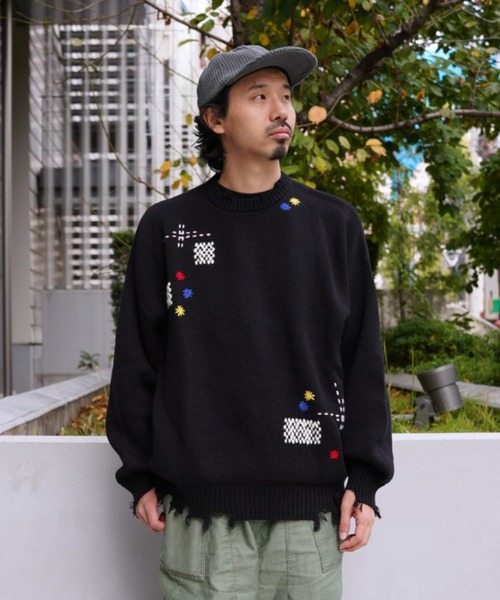 BEAVER（ビーバー）の「B omnivore/ビーオムニボー　HAND STITCH CREWNECK KNIT ハンドステッチクルーネックニット（ニット/セーター・メンズ・サックスブルー/ブラック/ベージュ・M/L）」の16枚目の写真