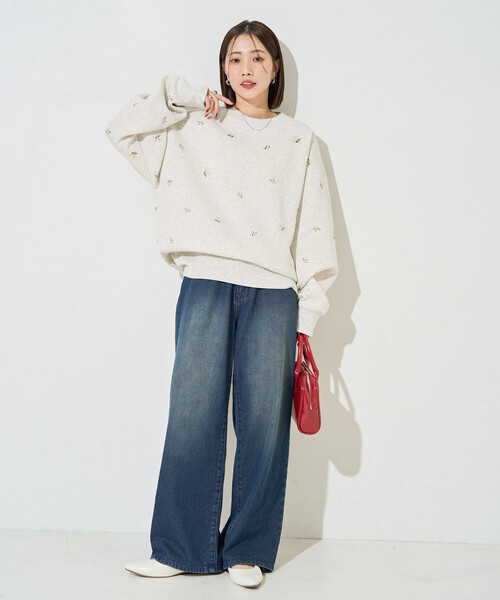 FREAK'S STORE(フリークスストア)の「限定展開 小花 刺繍 裏起毛 スウェット プルオーバー(スウェット・レディース・杢グレー/ネイビー/スミクロ・フリ-)」の14枚目の写真