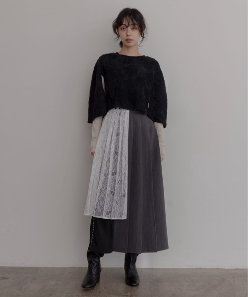 Eimee Law（エイミーロウ）の「プリーツレイヤード3TEXロングスカート（スカート・レディース・ブラウン/レッド/ダークグレー・MEDIUM）」の5枚目の写真