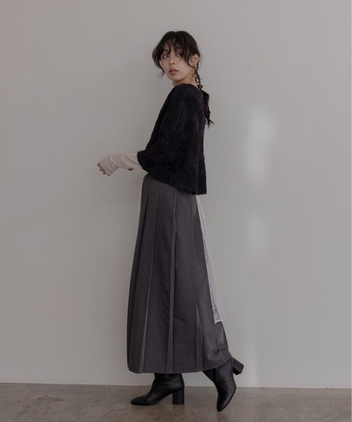 Eimee Law（エイミーロウ）の「プリーツレイヤード3TEXロングスカート（スカート・レディース・ブラウン/レッド/ダークグレー・MEDIUM）」の6枚目の写真