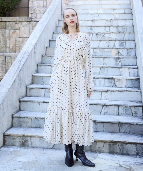 ドットギャザーフリルワンピース（ワンピース）｜EIMY ISTOIRE