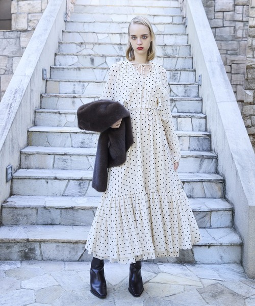 ドットギャザーフリルワンピース（ワンピース）｜EIMY ISTOIRE