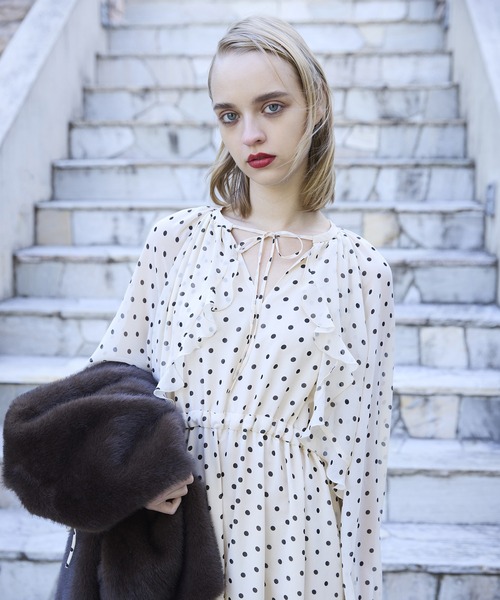 ドットギャザーフリルワンピース（ワンピース）｜EIMY ISTOIRE