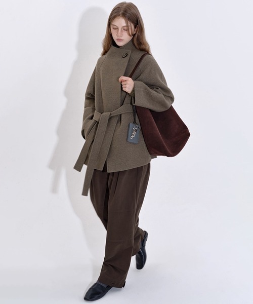 アシンメトリープラケット ウールハーフコート FD25W043【Fano Studios
