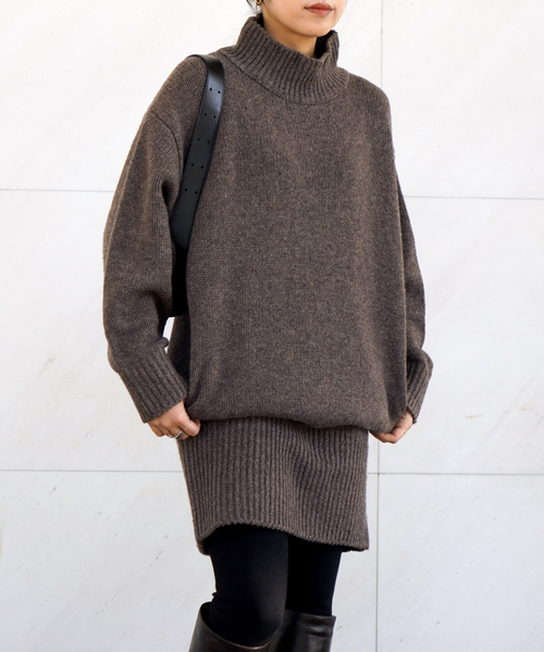 AP STUDIO(エーピーストゥディオ)の「ウールカシミヤチュニックニット(ニット/セーター・レディース・ブラウン/グレー・FREE)」の1枚目の写真