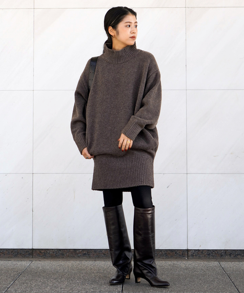 AP STUDIO(エーピーストゥディオ)の「ウールカシミヤチュニックニット(ニット/セーター・レディース・ブラウン/グレー・FREE)」の4枚目の写真