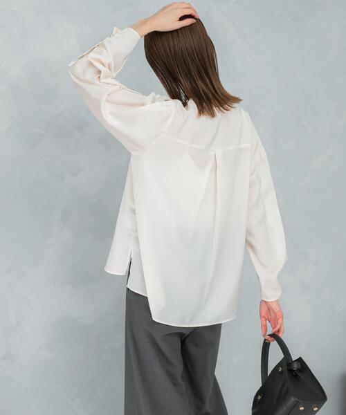 セール】ピーチサテンデザインスリーブブラウス（シャツ/ブラウス