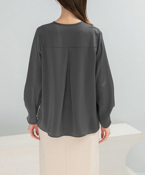 セール】ピーチサテンデザインスリーブブラウス（シャツ/ブラウス