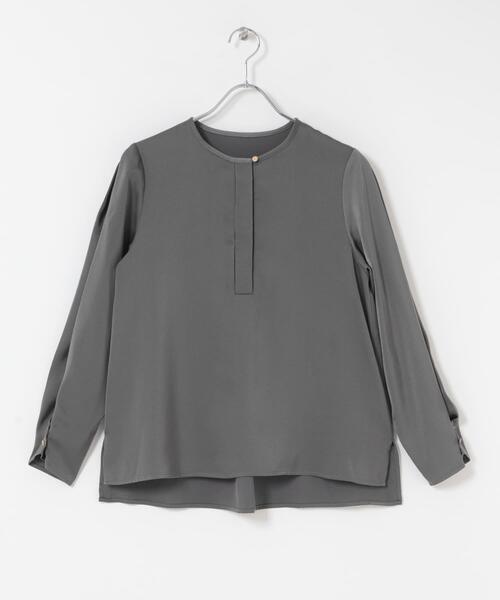 セール】ピーチサテンデザインスリーブブラウス（シャツ/ブラウス