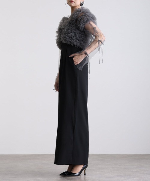 atlo(アトロ)の「オールインワンパーティードレス結婚式二次会&ワイドパンツボレロスリットシアートップス大きいサイズフォーマルロング丈オケージョンドレス同窓会成人式(パンツドレス・レディース・ブラック/ピンクベージュ・M/L/XL/XXL/4L/SS/5L)」の4枚目の写真