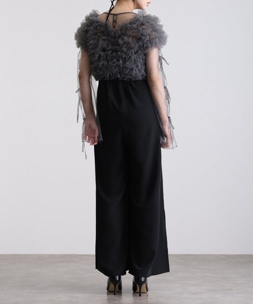 atlo(アトロ)の「オールインワンパーティードレス結婚式二次会&ワイドパンツボレロスリットシアートップス大きいサイズフォーマルロング丈オケージョンドレス同窓会成人式(パンツドレス・レディース・ブラック/ピンクベージュ・M/L/XL/XXL/4L/SS/5L)」の5枚目の写真