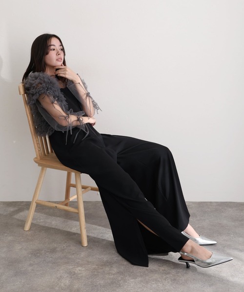 atlo(アトロ)の「オールインワンパーティードレス結婚式二次会&ワイドパンツボレロスリットシアートップス大きいサイズフォーマルロング丈オケージョンドレス同窓会成人式(パンツドレス・レディース・ブラック/ピンクベージュ・M/L/XL/XXL/4L/SS/5L)」の8枚目の写真