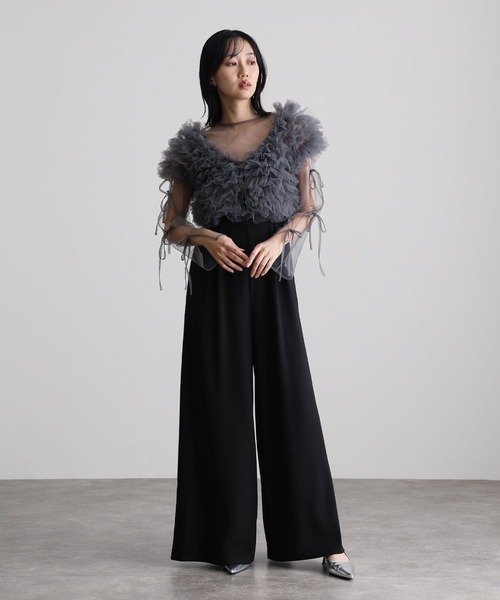 atlo(アトロ)の「オールインワンパーティードレス結婚式二次会&ワイドパンツボレロスリットシアートップス大きいサイズフォーマルロング丈オケージョンドレス同窓会成人式(パンツドレス・レディース・ブラック/ピンクベージュ・M/L/XL/XXL/4L/SS/5L)」の10枚目の写真