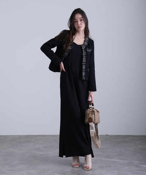 atlo（アトロ）の「オールインワン パンツドレス 結婚式 二次会&ワイドパンツ ボレロ スリット シアートップス 大きいサイズ フォーマル ロング丈 オケージョンドレス お呼ばれ 同窓会 成人式（パンツドレス・レディース・ブラック/ピンクベージュ/グレー/ベージュ・M/L/XL/XXL/4L/SS/5L）」の22枚目の写真