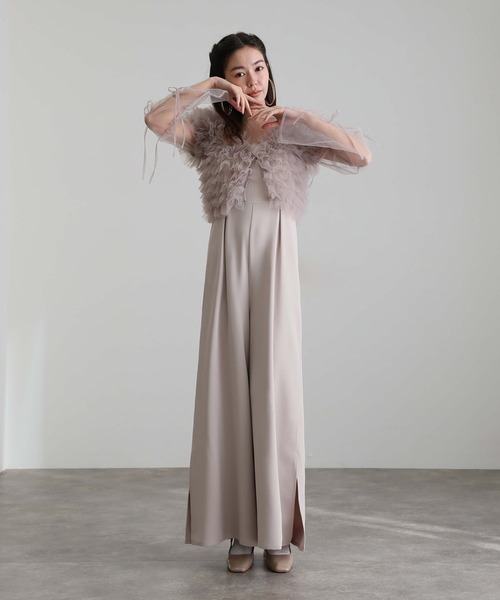atlo パンツドレス 3点セット ボレロ シアートップス オールインワン結婚式 オールインワン パンツドレス 結婚式 二次会&ワイドパンツ ボレロ