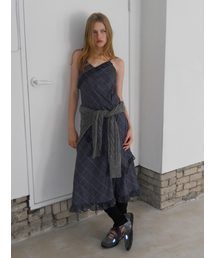 Slip Check Frill Dress, Black
