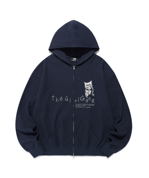 NICE GHOST CLUB（ナイスゴーストクラブ）の「THE GIRL GANG WAFFLE HOODIE ZIPUP_NAVY(NG2FFUM482A)（パーカー・レディース・ネイビー・SMALL/MEDIUM/LARGE）」の2枚目の写真