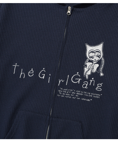 NICE GHOST CLUB（ナイスゴーストクラブ）の「THE GIRL GANG WAFFLE HOODIE ZIPUP_NAVY(NG2FFUM482A)（パーカー・レディース・ネイビー・SMALL/MEDIUM/LARGE）」の5枚目の写真