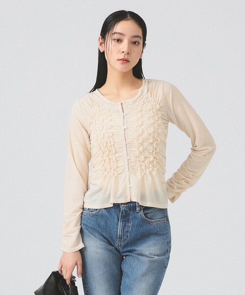 Ray BEAMS(レイビームス)の「シャーリング ギャザー カーディガン(Tシャツ/カットソー・レディース・ブラック/ベージュ・ONE SIZE)」の13枚目の写真