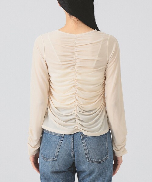 Ray BEAMS(レイビームス)の「シャーリング ギャザー カーディガン(Tシャツ/カットソー・レディース・ブラック/ベージュ・ONE SIZE)」の6枚目の写真