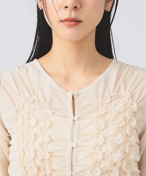 Ray BEAMS(レイビームス)の「シャーリング ギャザー カーディガン(Tシャツ/カットソー・レディース・ブラック/ベージュ・ONE SIZE)」の5枚目の写真