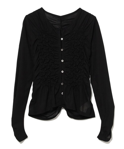 Ray BEAMS(レイビームス)の「シャーリング ギャザー カーディガン(Tシャツ/カットソー・レディース・ブラック/ベージュ・ONE SIZE)」の3枚目の写真