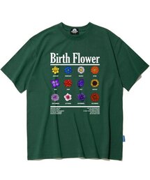 バースフラワーグラフィックTシャツ - グリーン
