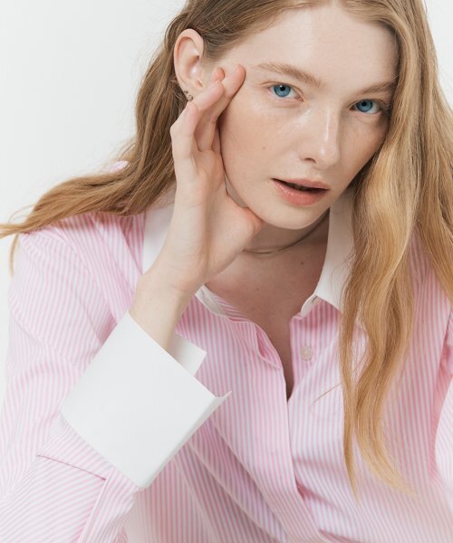 Hidden button cuffs detail stripe shirt (PINK STRIPE)