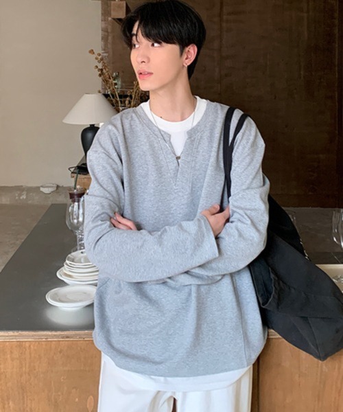NOWLE(ノウル)の「【NOWLE】フェイクレイヤード キーネック プルオーバー ロンT(Tシャツ/カットソー・メンズ・グレー/ブラック・X-LARGE/LARGE/MEDIUM)」の3枚目の写真