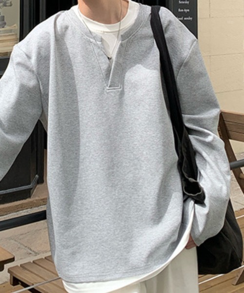NOWLE(ノウル)の「【NOWLE】フェイクレイヤード キーネック プルオーバー ロンT(Tシャツ/カットソー・メンズ・グレー/ブラック・X-LARGE/LARGE/MEDIUM)」の5枚目の写真