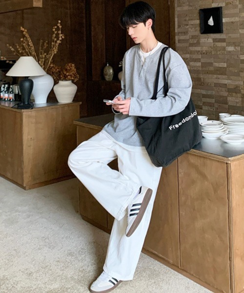 NOWLE(ノウル)の「【NOWLE】フェイクレイヤード キーネック プルオーバー ロンT(Tシャツ/カットソー・メンズ・グレー/ブラック・X-LARGE/LARGE/MEDIUM)」の7枚目の写真