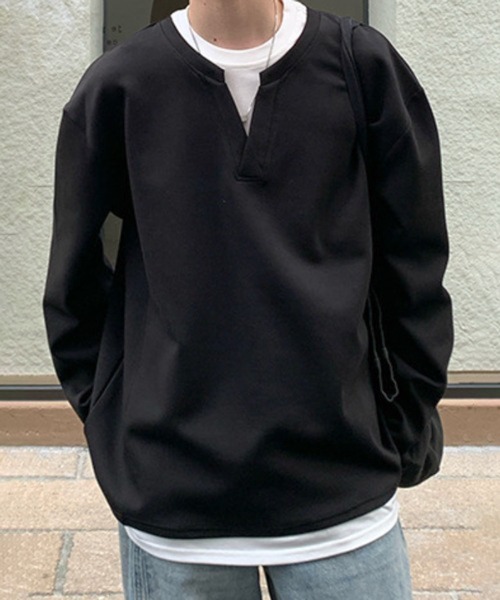 NOWLE(ノウル)の「【NOWLE】フェイクレイヤード キーネック プルオーバー ロンT(Tシャツ/カットソー・メンズ・グレー/ブラック・X-LARGE/LARGE/MEDIUM)」の11枚目の写真