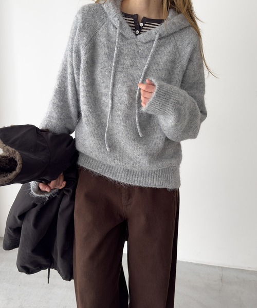 CANAL JEAN（キャナルジーン）の「El mar　ヘアリーパーカーニット（ニット/セーター・レディース・グレー/ブルー・ONE SIZE）」の2枚目の写真