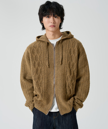 OWSA（オウサ）の「ケーブルフードニットジップアップカーディガン（カーディガン/ボレロ）」