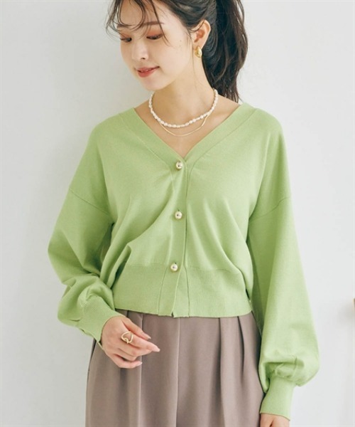 nissen（ニッセン）の「ゴールドボタンVネックニットカーディガン（カーディガン/ボレロ・レディース・グリーン/キナリ/ブラック・S/M/L/LL）」の3枚目の写真