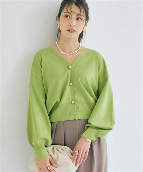 nissen（ニッセン）の「ゴールドボタンVネックニットカーディガン（カーディガン/ボレロ・レディース・グリーン/キナリ/ブラック・S/M/L/LL）」の4枚目の写真