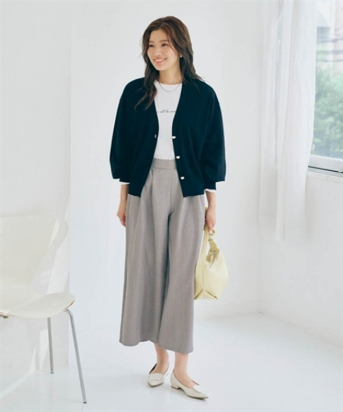 nissen（ニッセン）の「ゴールドボタンVネックニットカーディガン（カーディガン/ボレロ・レディース・グリーン/キナリ/ブラック・S/M/L/LL）」の6枚目の写真