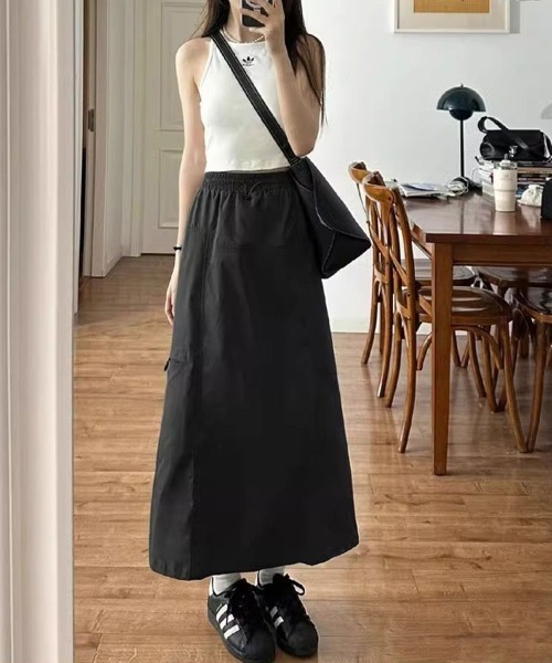 SallyLunn(サリーラン)の「ウエストドローコードAラインスカート(スカート・レディース・スミクロ/グレー/ベージュ・LARGE/MEDIUM)」の2枚目の写真