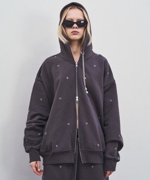 JOSE MOON（ジョゼムーン）の「EYELET OVER HOODIE/アイレットオーバーフーディー（パーカー・レディース・ベージュ/グレー/チャコールグレー・FREE）」の11枚目の写真