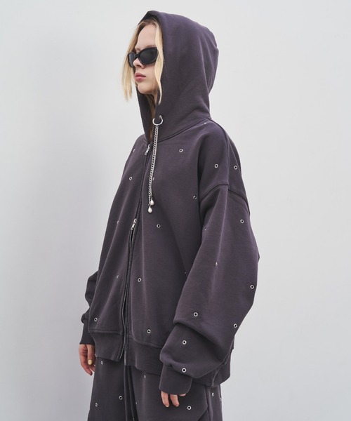 JOSE MOON（ジョゼムーン）の「EYELET OVER HOODIE/アイレットオーバーフーディー（パーカー・レディース・ベージュ/グレー/チャコールグレー・FREE）」の12枚目の写真
