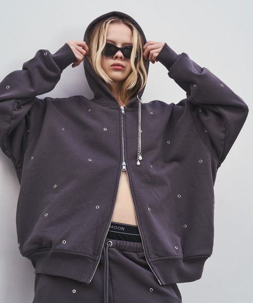 JOSE MOON（ジョゼムーン）の「EYELET OVER HOODIE/アイレットオーバーフーディー（パーカー・レディース・ベージュ/グレー/チャコールグレー・FREE）」の10枚目の写真