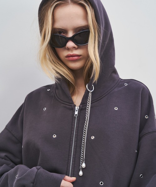 JOSE MOON（ジョゼムーン）の「EYELET OVER HOODIE/アイレットオーバーフーディー（パーカー・レディース・ベージュ/グレー/チャコールグレー・FREE）」の14枚目の写真