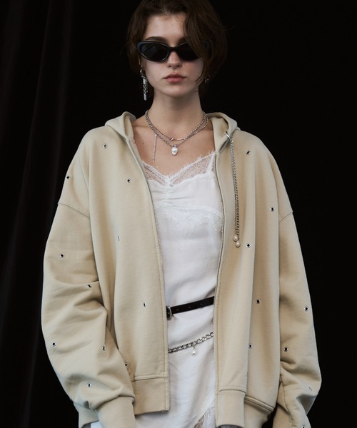 JOSE MOON（ジョゼムーン）の「EYELET OVER HOODIE/アイレットオーバーフーディー（パーカー・レディース・ベージュ/グレー/チャコールグレー・FREE）」の15枚目の写真