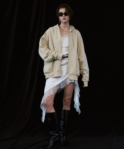 JOSE MOON（ジョゼムーン）の「EYELET OVER HOODIE/アイレットオーバーフーディー（パーカー・レディース・ベージュ/グレー/チャコールグレー・FREE）」の18枚目の写真