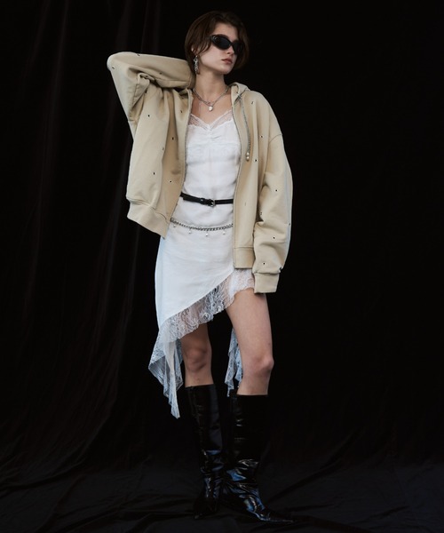 JOSE MOON（ジョゼムーン）の「EYELET OVER HOODIE/アイレットオーバーフーディー（パーカー・レディース・ベージュ/グレー/チャコールグレー・FREE）」の19枚目の写真